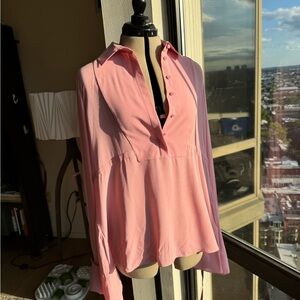 Alexander McQueen Pink Crepe Collared Cape Shirt